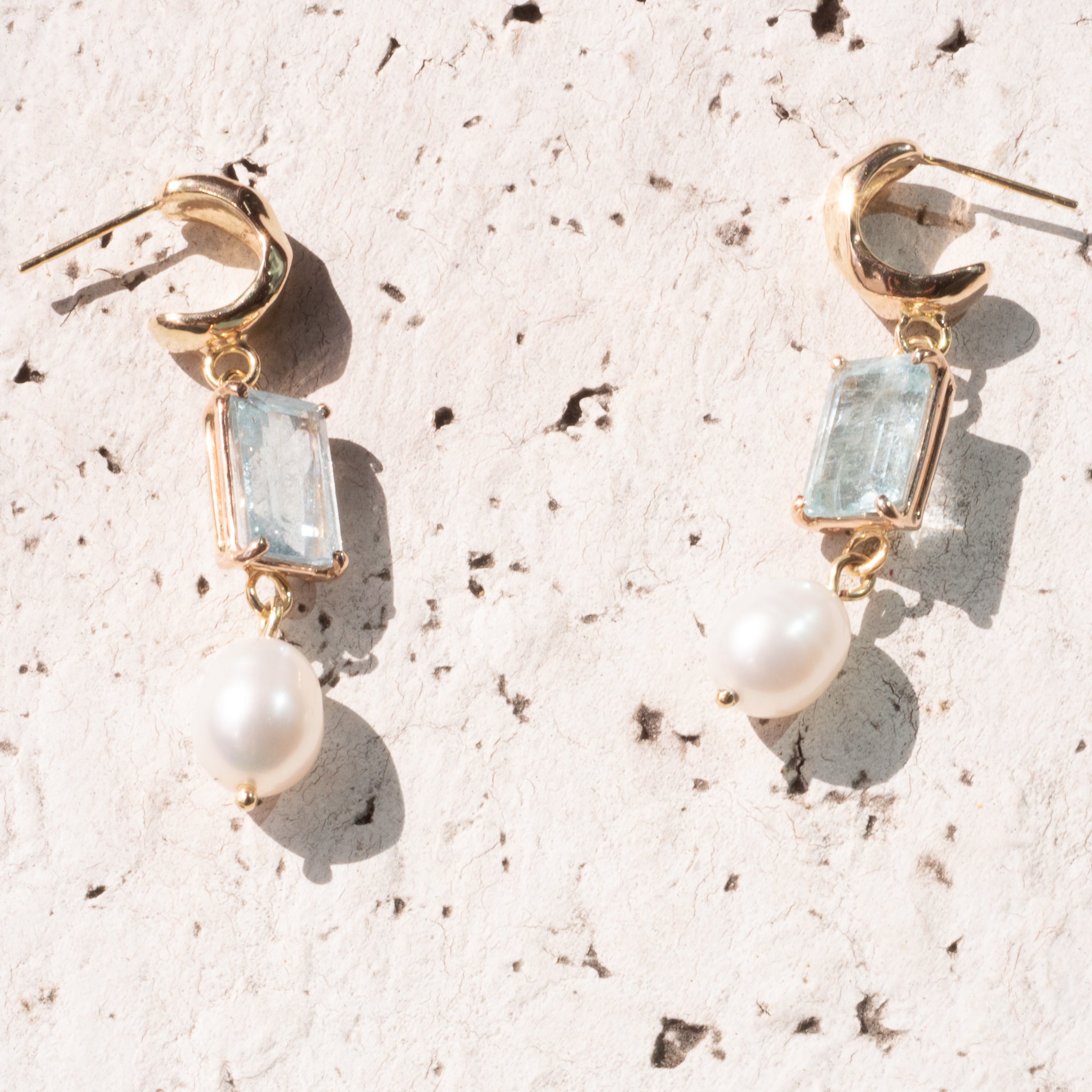 upcycled gold earrings with recycled gold and ethical aquamarine