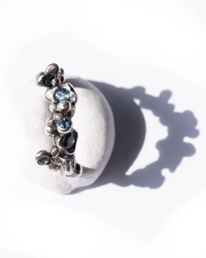 Bobble ring | Oxidised Recycled Sterling Silver with London Blue Topaz