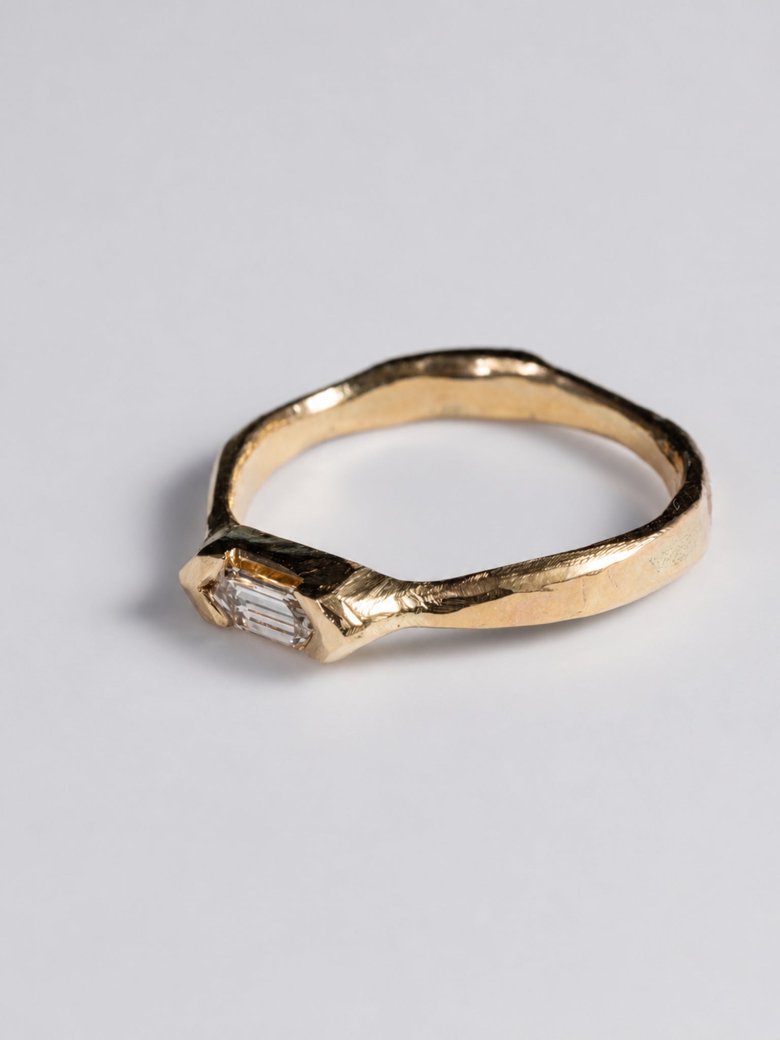 Solitaire Hexagon Champagne Diamond Ring | Recycled  Gold