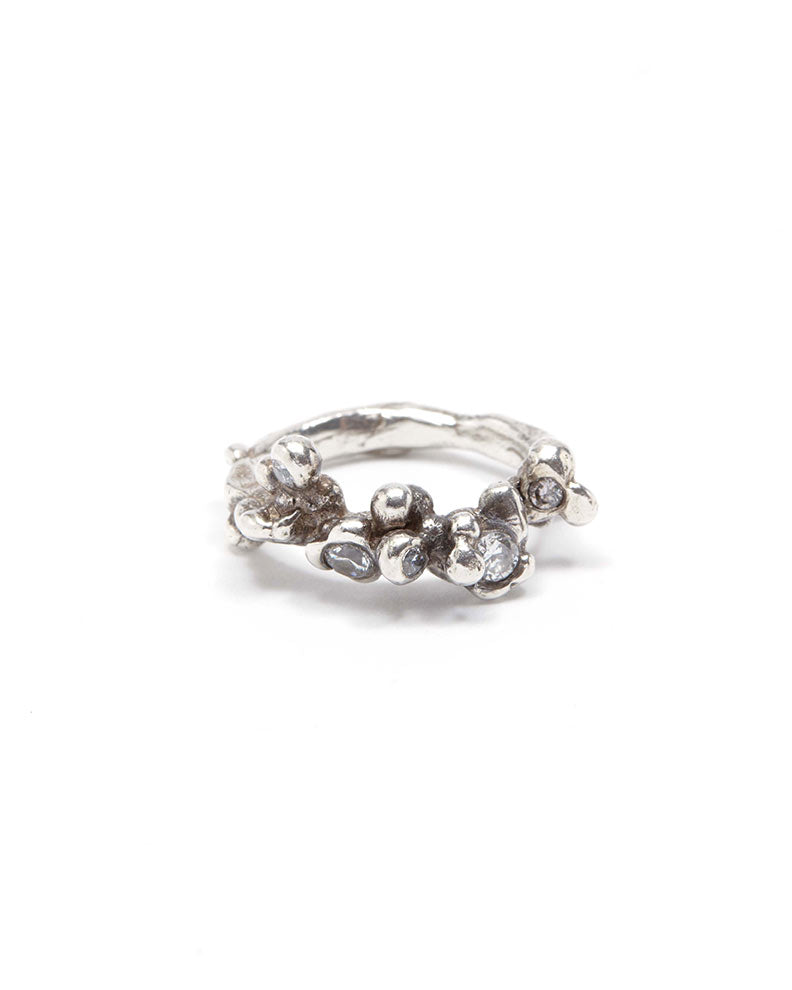 Bobble ring | Oxidised Recycled Sterling Silver with White Topaz