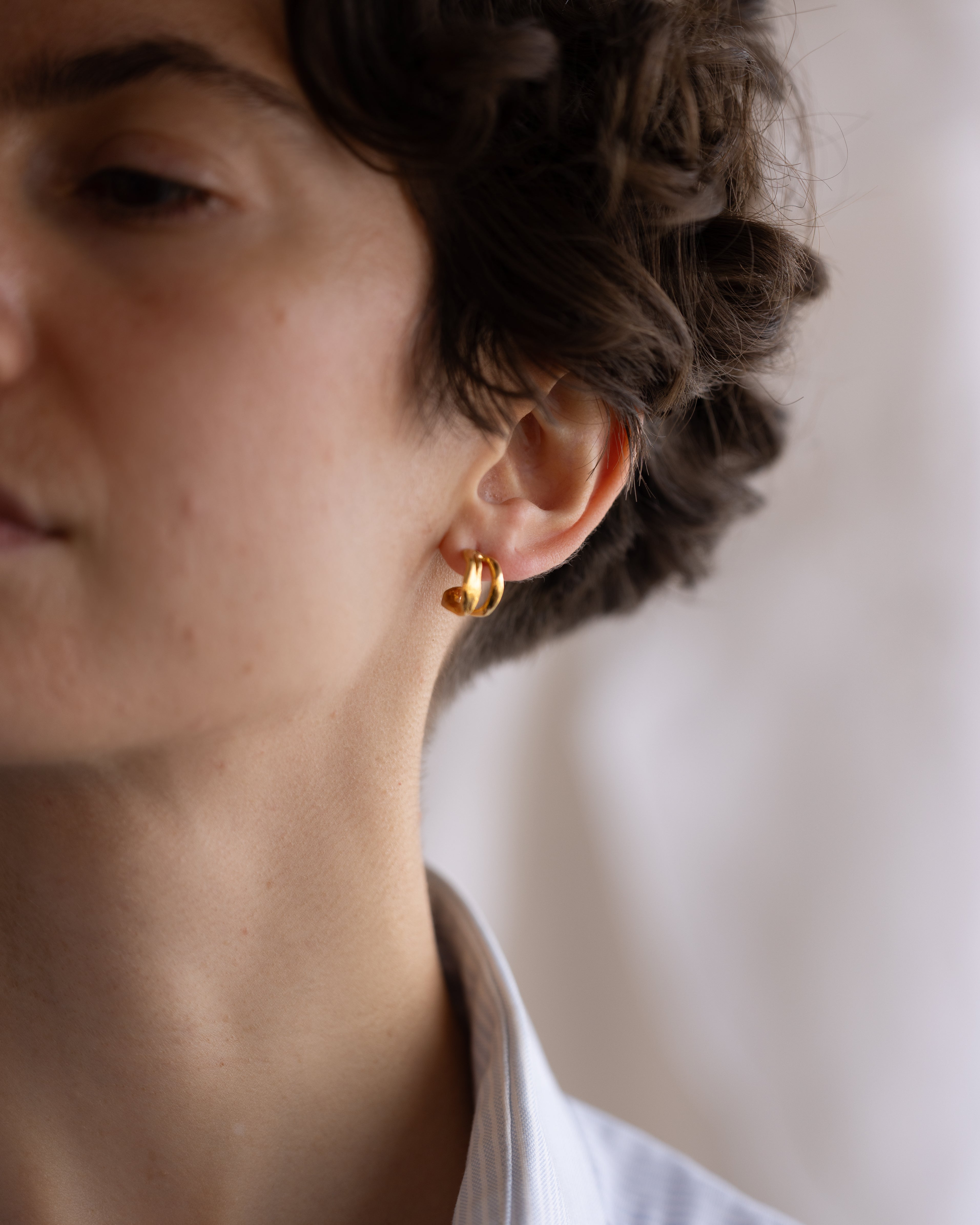 Weathered Double Huggie Earrings | Gold Vermeil