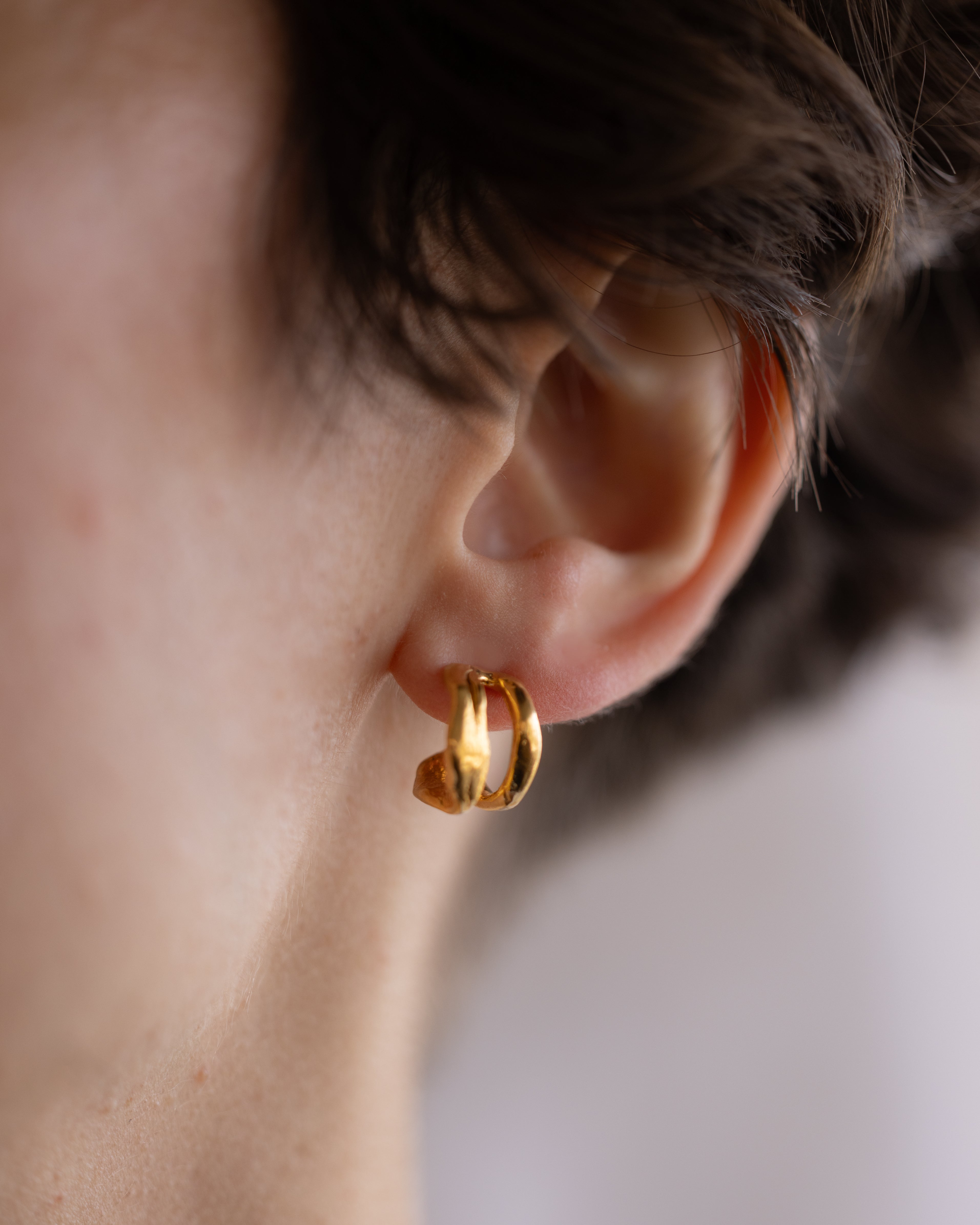 Weathered Double Huggie Earrings | Gold Vermeil