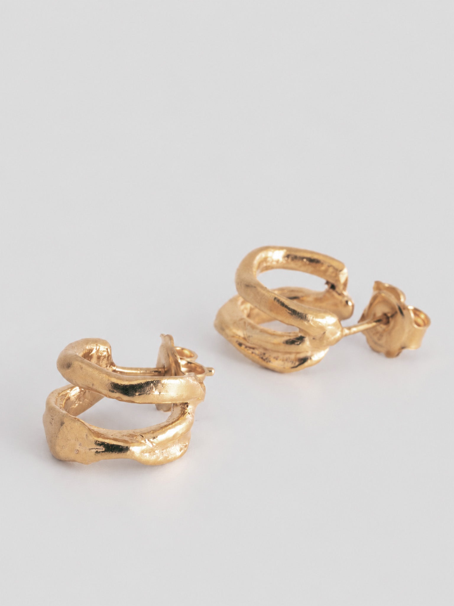 Weathered Double Huggie Earrings | Gold Vermeil